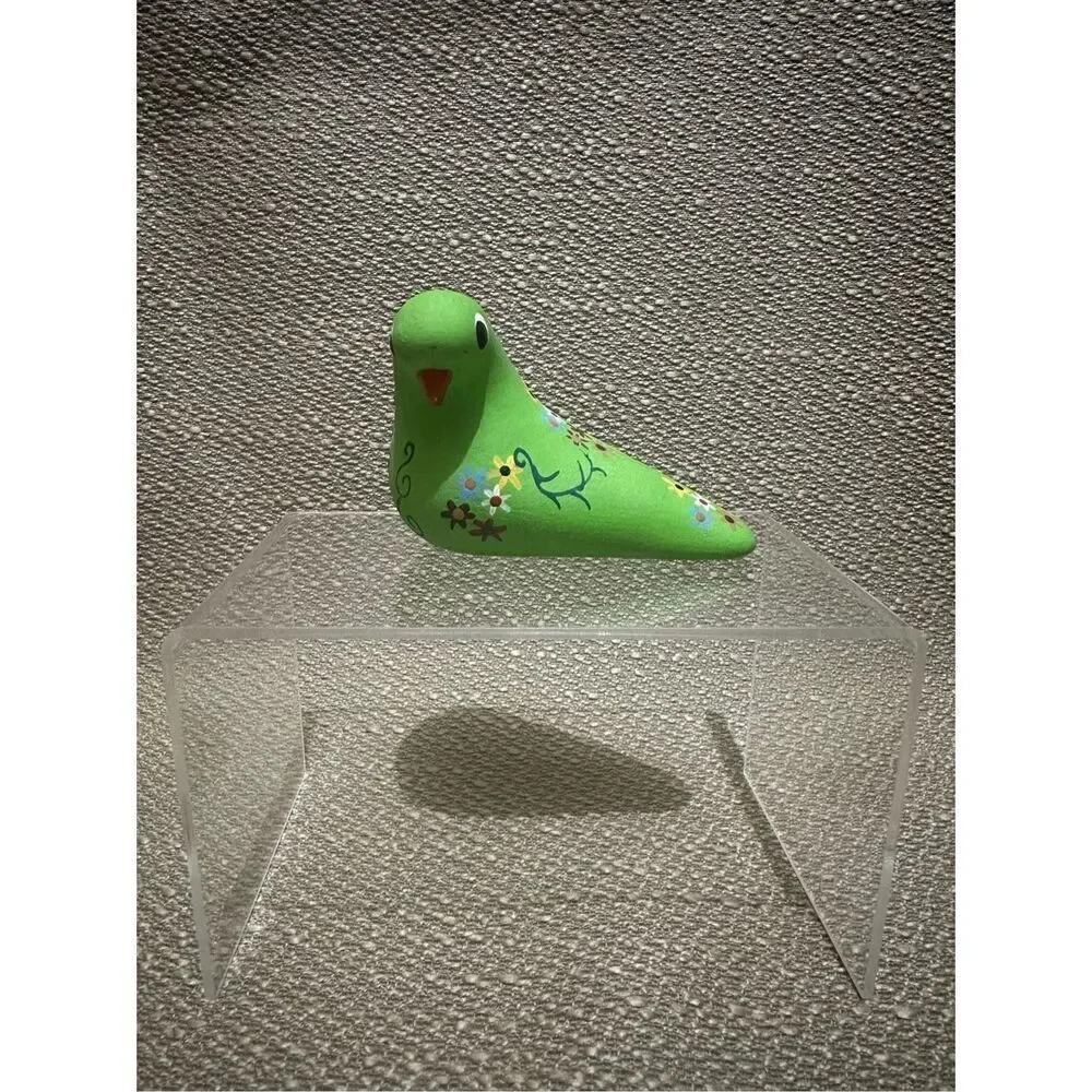 Vintage Hand Painted Pottery Green Bird Artist Signed By Gloria A Dios Panama